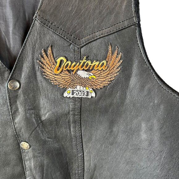 Vintage Barney's Leather Daytona 2003 Black Leather Biker Vest Size XXL Moto - Picture 2 of 5